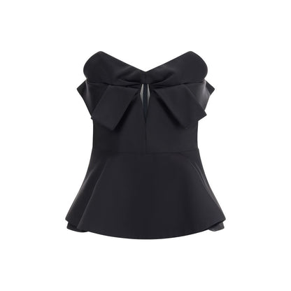 Alexander McQueen Black Polyester Top with bow neckline and peplum silhouette, featuring a classic back zipper closure.