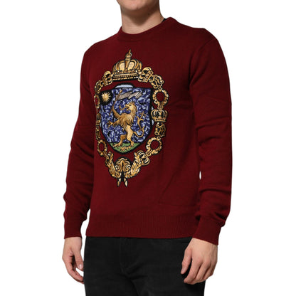 Dolce & Gabbana Burgundy Cashmere Lion Crest Pullover Sweater Dolce & Gabbana
