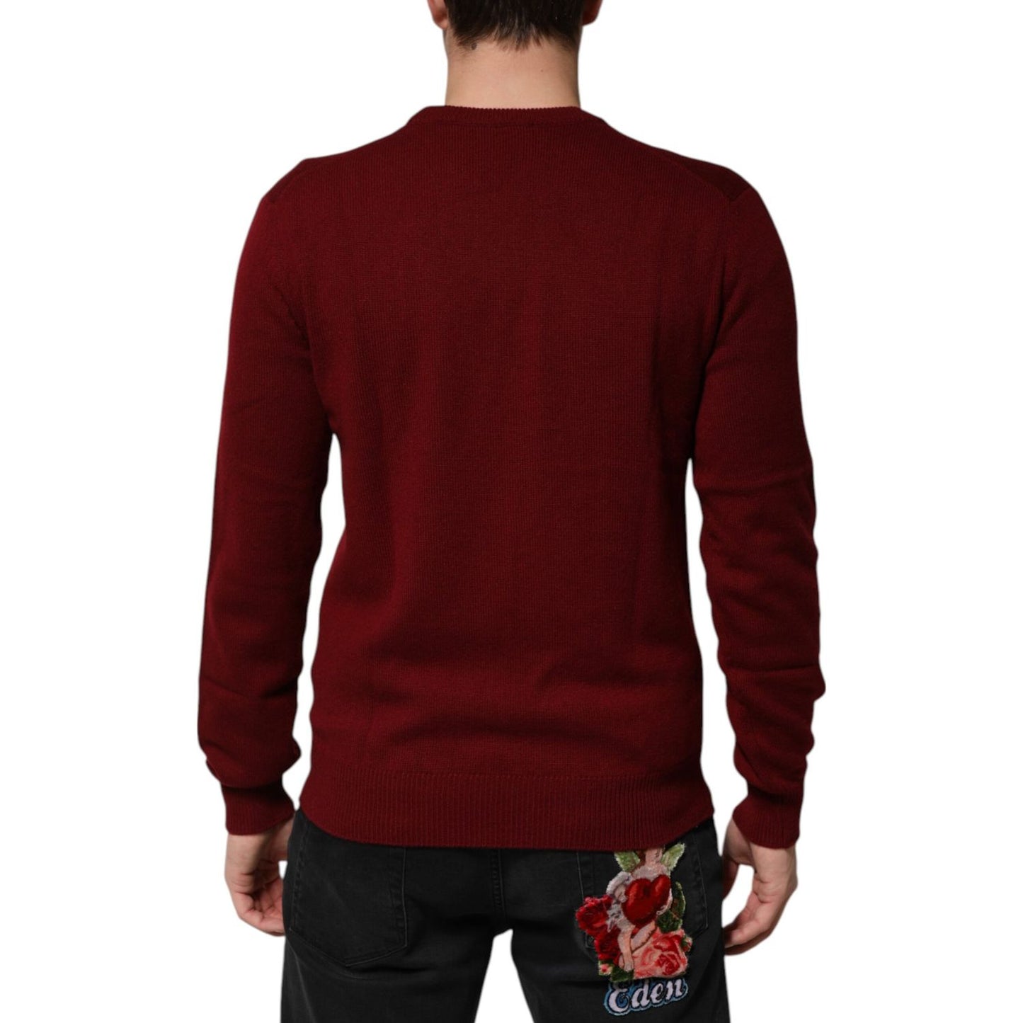 Dolce & Gabbana Burgundy Cashmere Lion Crest Pullover Sweater Dolce & Gabbana