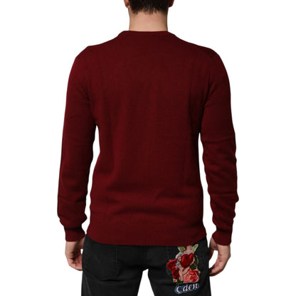 Dolce & Gabbana Burgundy Cashmere Lion Crest Pullover Sweater Dolce & Gabbana