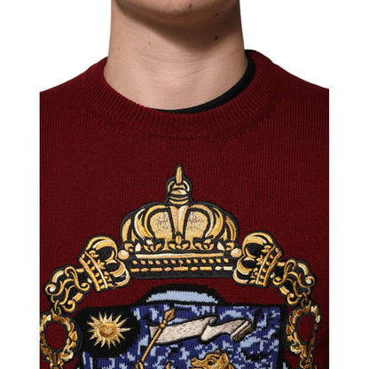 Dolce & Gabbana Burgundy Cashmere Lion Crest Pullover Sweater Dolce & Gabbana