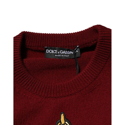 Dolce & Gabbana Burgundy Cashmere Lion Crest Pullover Sweater Dolce & Gabbana