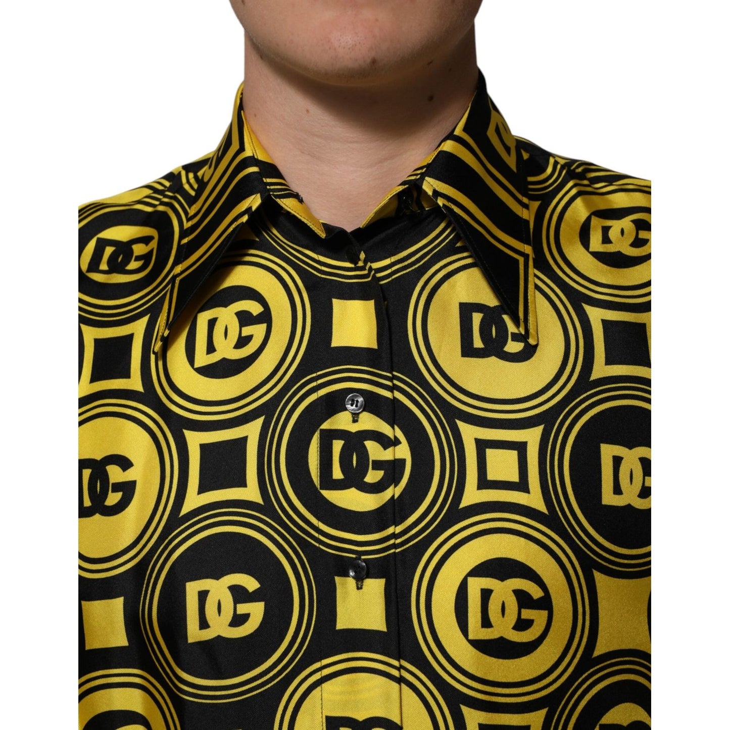 Dolce & Gabbana Yellow Silk Silver DG Logo Geometric T-shirt TSH90637-XS