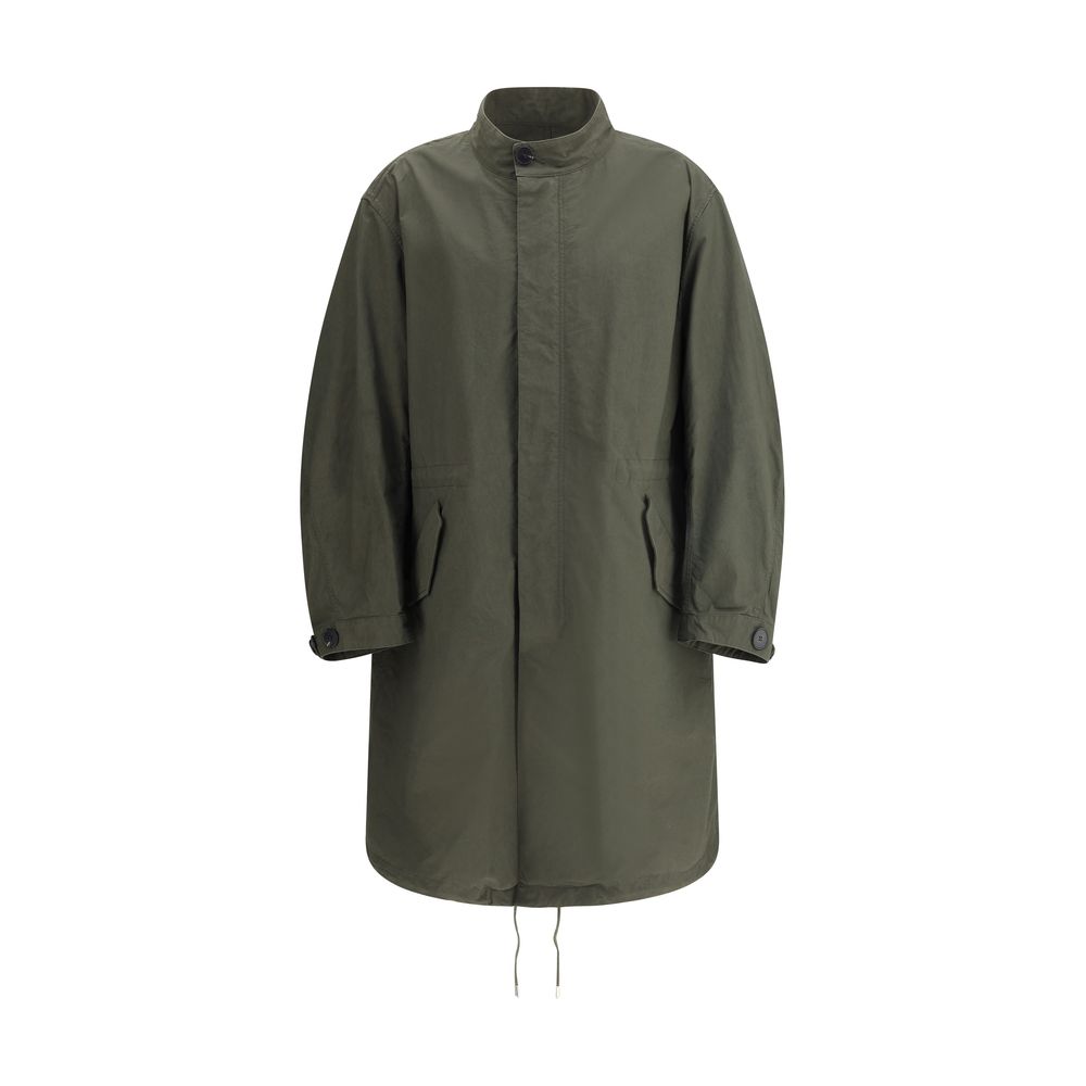 Givenchy Bicolor Cotton Clothing green parka jacket with zipper, button closure, and adjustable drawstring for modern look.