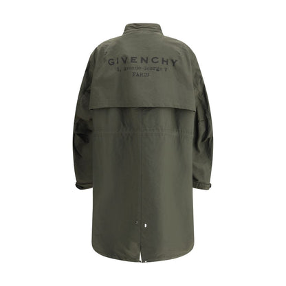 Back view of Givenchy Bicolor Cotton Clothing parka jacket with iconic monogram and adjustable features for modern functionality.