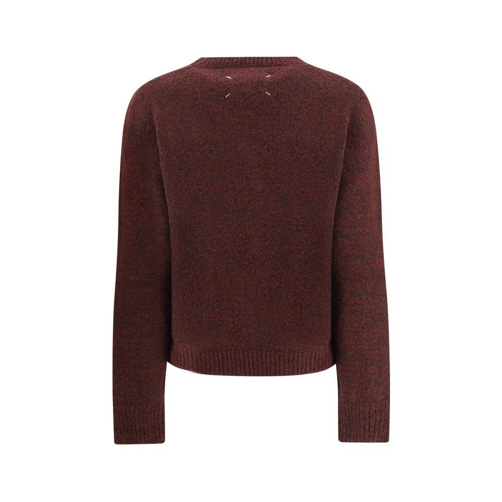 Back view of Margiela Bordeaux Fleece Wool Sweatshirt with ribbed edges and signature four stitches.