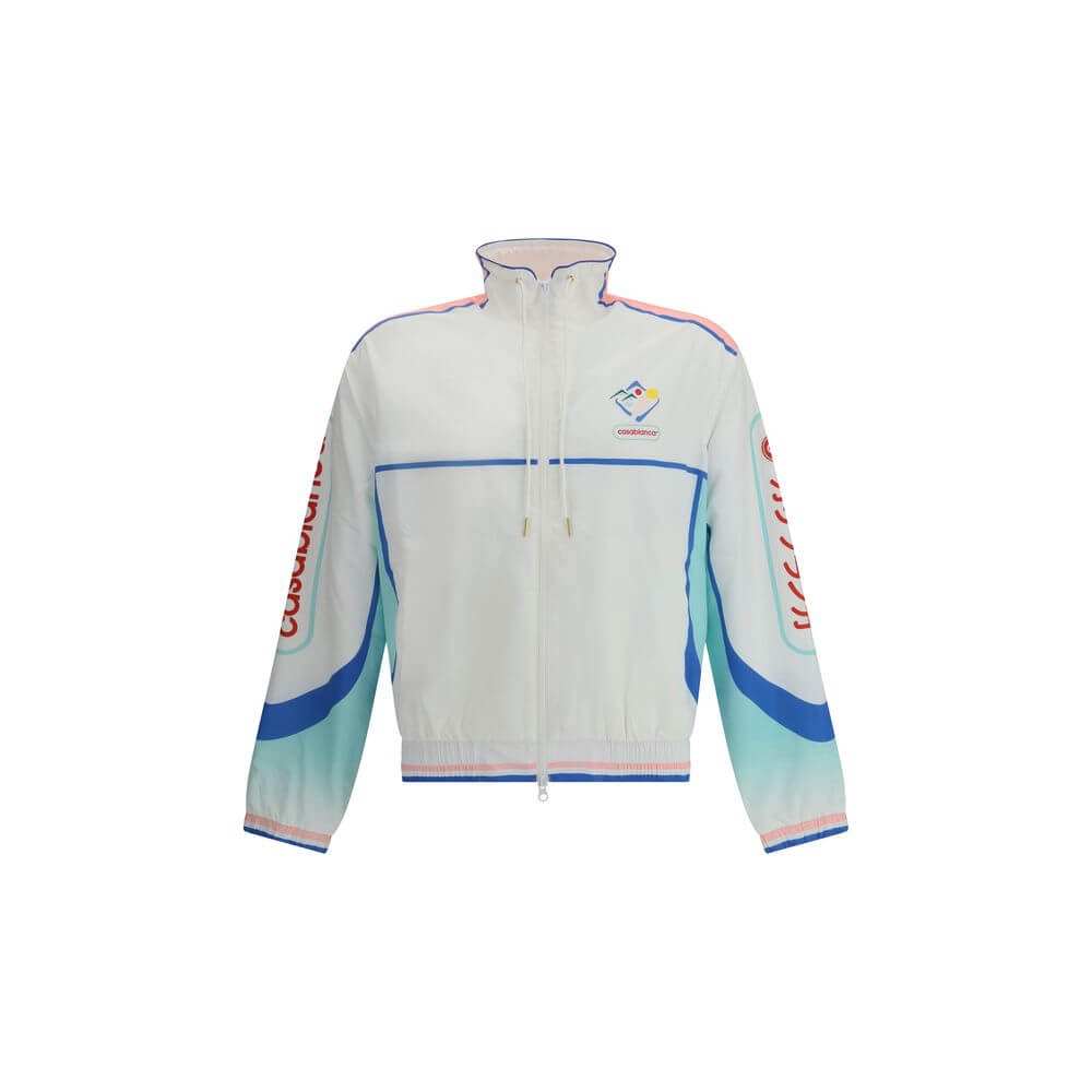 Casablanca Multicolor Polyamide Shell Jacket with monogram, high collar, double-slider zipper, waterproof windbreaker for rainy days.