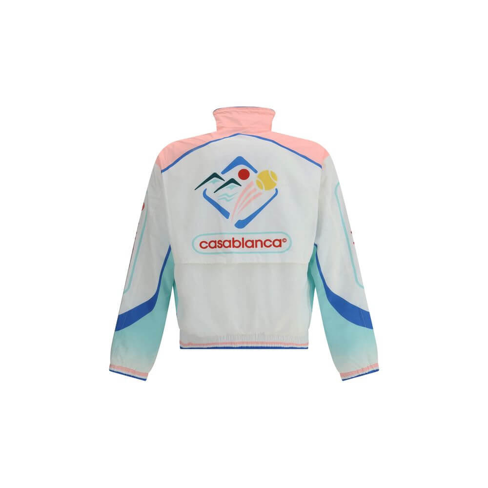 Casablanca Multicolor Polyamide Shell Jacket with contrast monogram on back, waterproof, featuring high collar and zipper pockets.