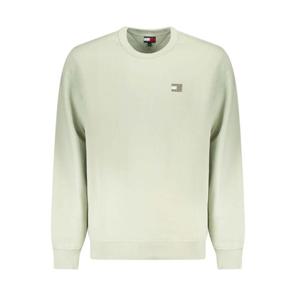 Tommy Hilfiger Green Cotton Men Sweater with crew neck and applique logo, eco-friendly long-sleeve with brushed texture.