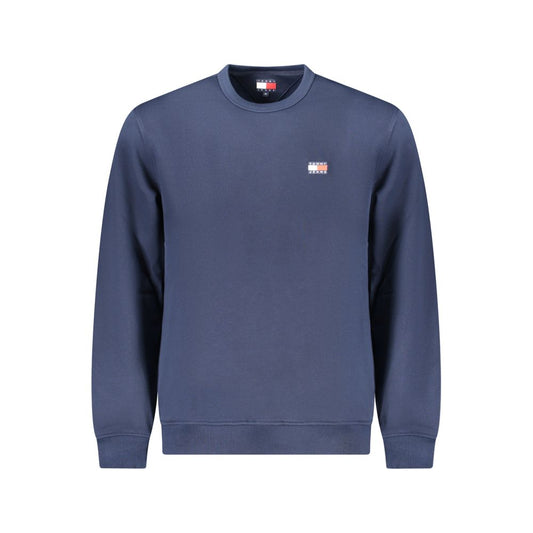 Tommy Hilfiger Blue Cotton Men Sweater with logo applique, casual chic crew neck, sustainable 95% regenerative cotton fashion.