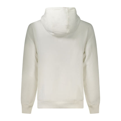 Back view of Tommy Hilfiger White Cotton Men Sweater, showcasing the hoodie and long sleeves.