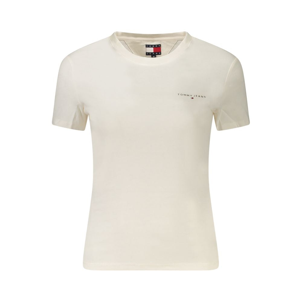 Tommy Hilfiger White Cotton Women T-Shirt with logo, stylish and eco-conscious fashion, made from 95% regenerative cotton.