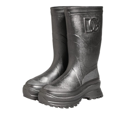Dolce & Gabbana Black Argento Pull On Rain Boots Shoes Dolce & Gabbana