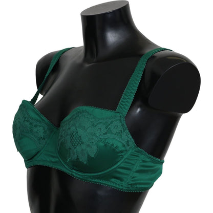 Dolce & Gabbana Green Silk Stretch Floral Lace Bra Underwear