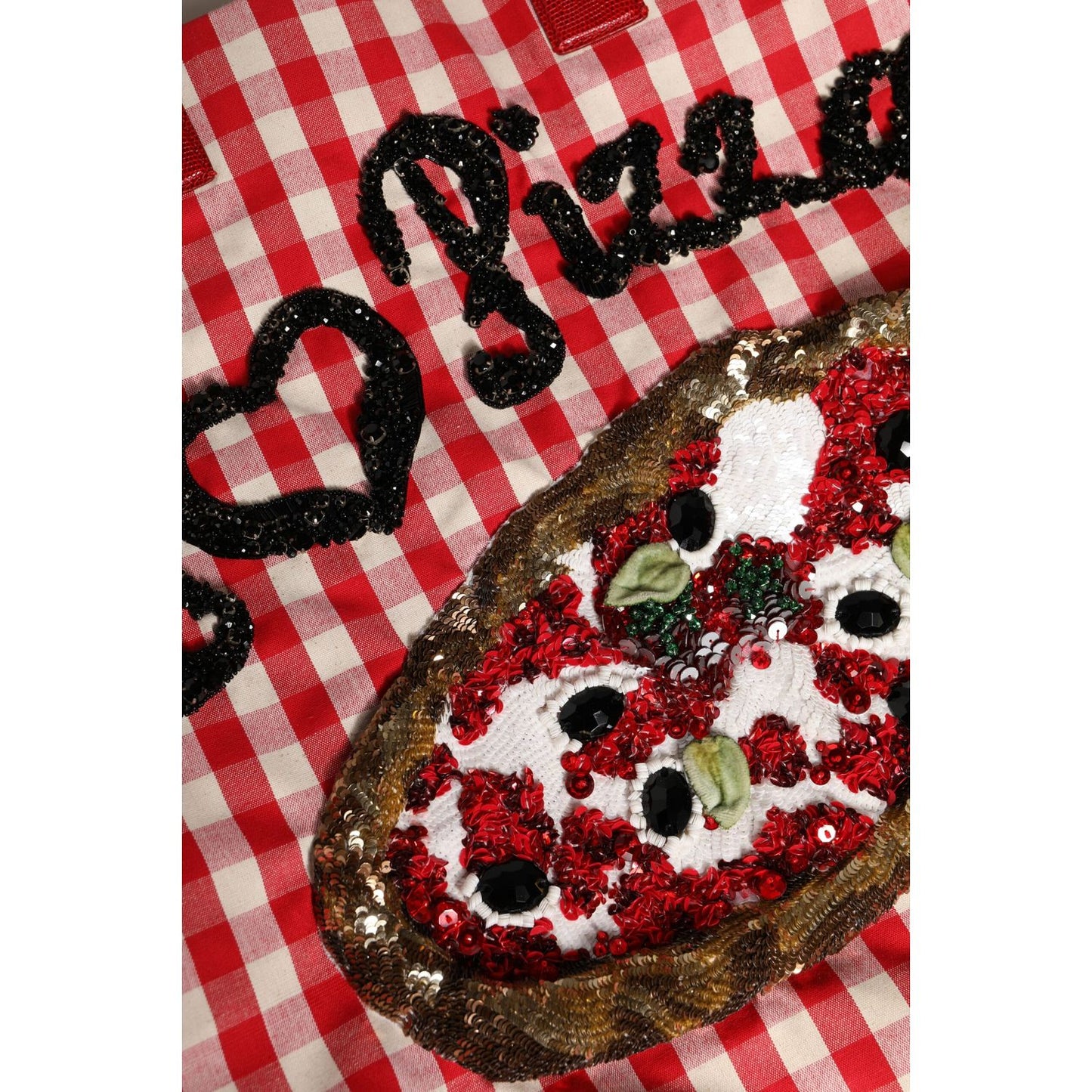 Dolce & Gabbana Red I Love Pizza Rhinestone Embellished Tote Bag