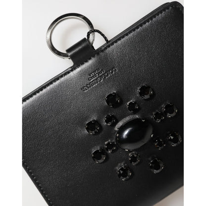 Dolce & Gabbana Black Leather Crystal Embellished Card Holder Wallet