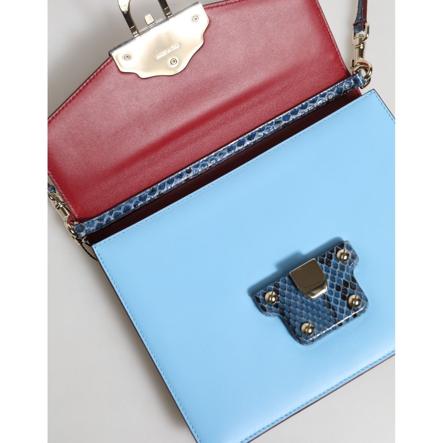 Dolce & Gabbana Blue Beige Exotic Leather LUCIA Crossbody Bag