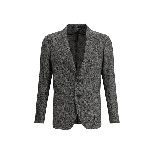 Elegant Tagliatore Gray Wool Blazer with classic lapel and button closure, ideal for a polished formal look, made in Italy for the AW25 season.