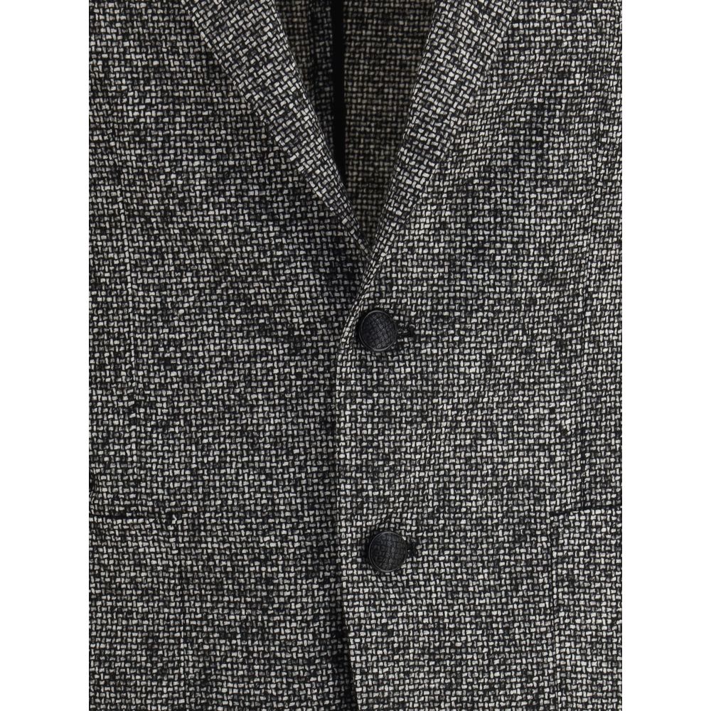 Close-up of Tagliatore Gray Wool Blazer highlighting textured weave and button details, perfect for formal occasions.