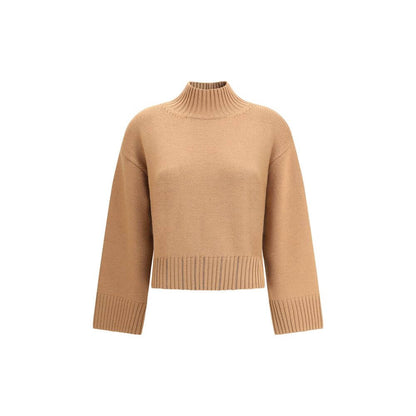 Fabiana Filippi Beige Fleece Wool Sweatshirt with ribbed high neck and hem, perfect for cooler days, made in Italy, AW25 season.
