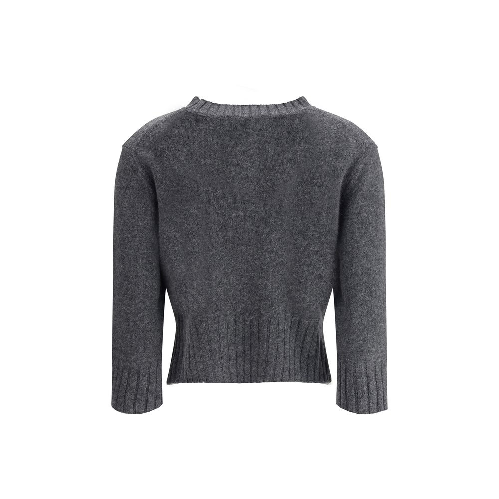 Back view of Loulou De Saison Gray Cashmere Sweatshirt with ribbed neck and cuffs, featuring soft and refined design, perfect for casual looks.