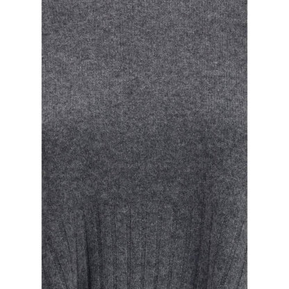 Loulou De Saison Gray Cashmere Sweatshirt with ribbed texture detail featuring crew neck and side slits, perfect for AW25 fashion.
