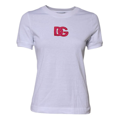 Dolce & Gabbana White Cotton DG Logo Embroidery Top T-shirt