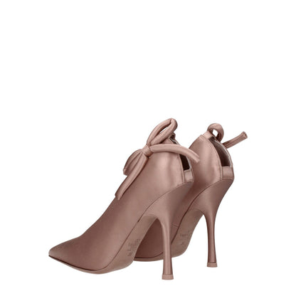 Valentino Garavani Pink Satin High Heel Pumps, pointy toe, nude pink hue, with leather sole and 11 cm heels.