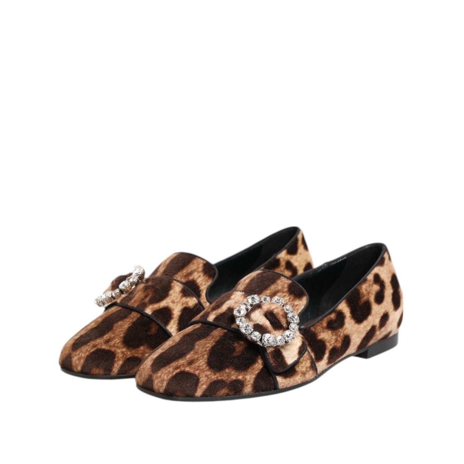 Dolce & Gabbana Brown Leopard Print Crystals Loafers Flats Shoes