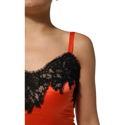 Dolce & Gabbana Red Black Lace Trim Silk Sleeveless Tank Top