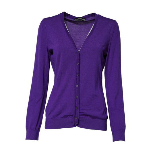 Dolce & Gabbana Purple Wool Knit V-neck Cardigan Sweater