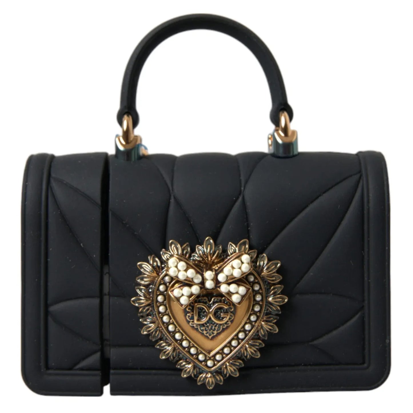 Dolce & Gabbana Case Black Silicone Devotion Heart Cover Hand Bag Airpod