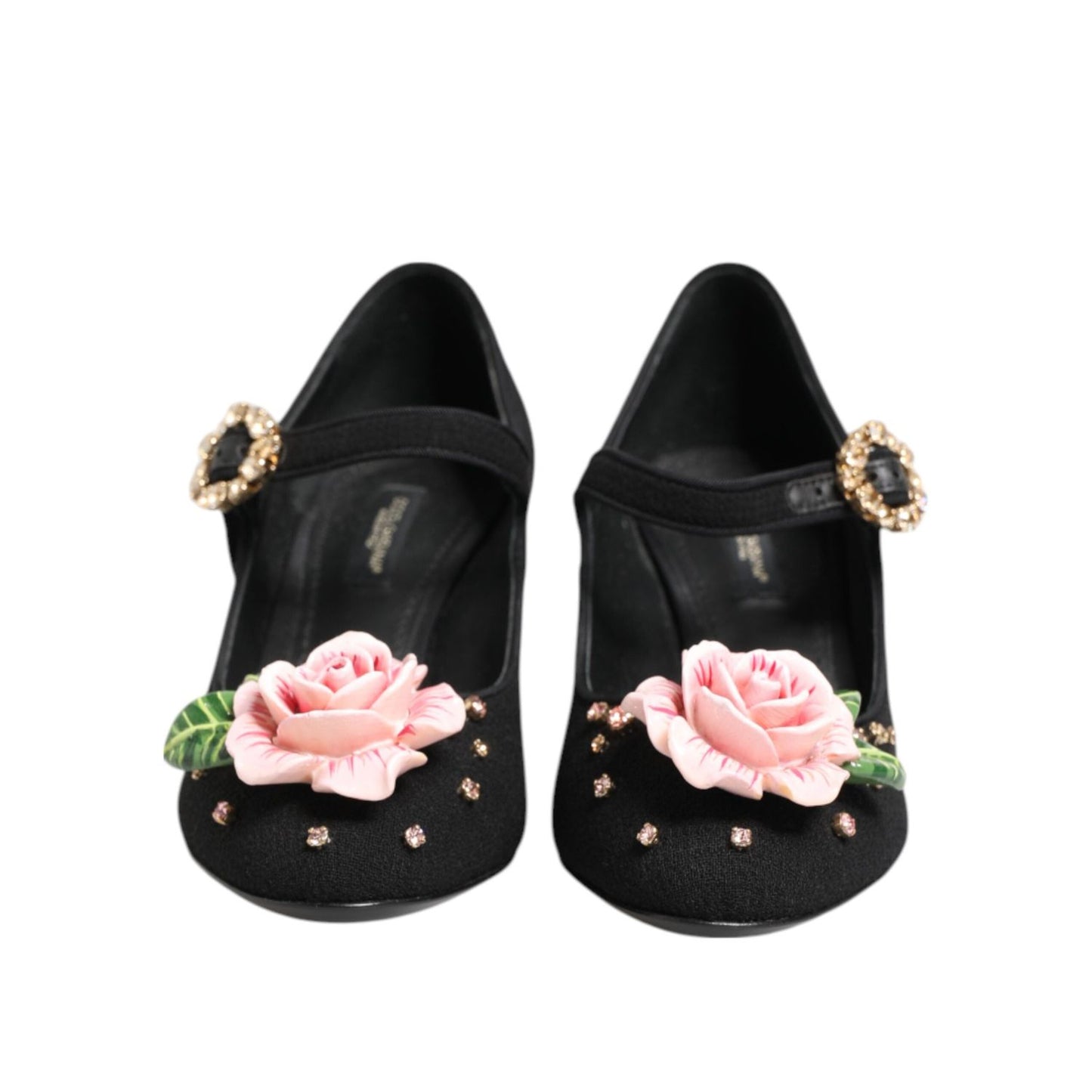 Dolce & Gabbana Black Flower Crystal Embellished Mary Jane Shoes Dolce & Gabbana