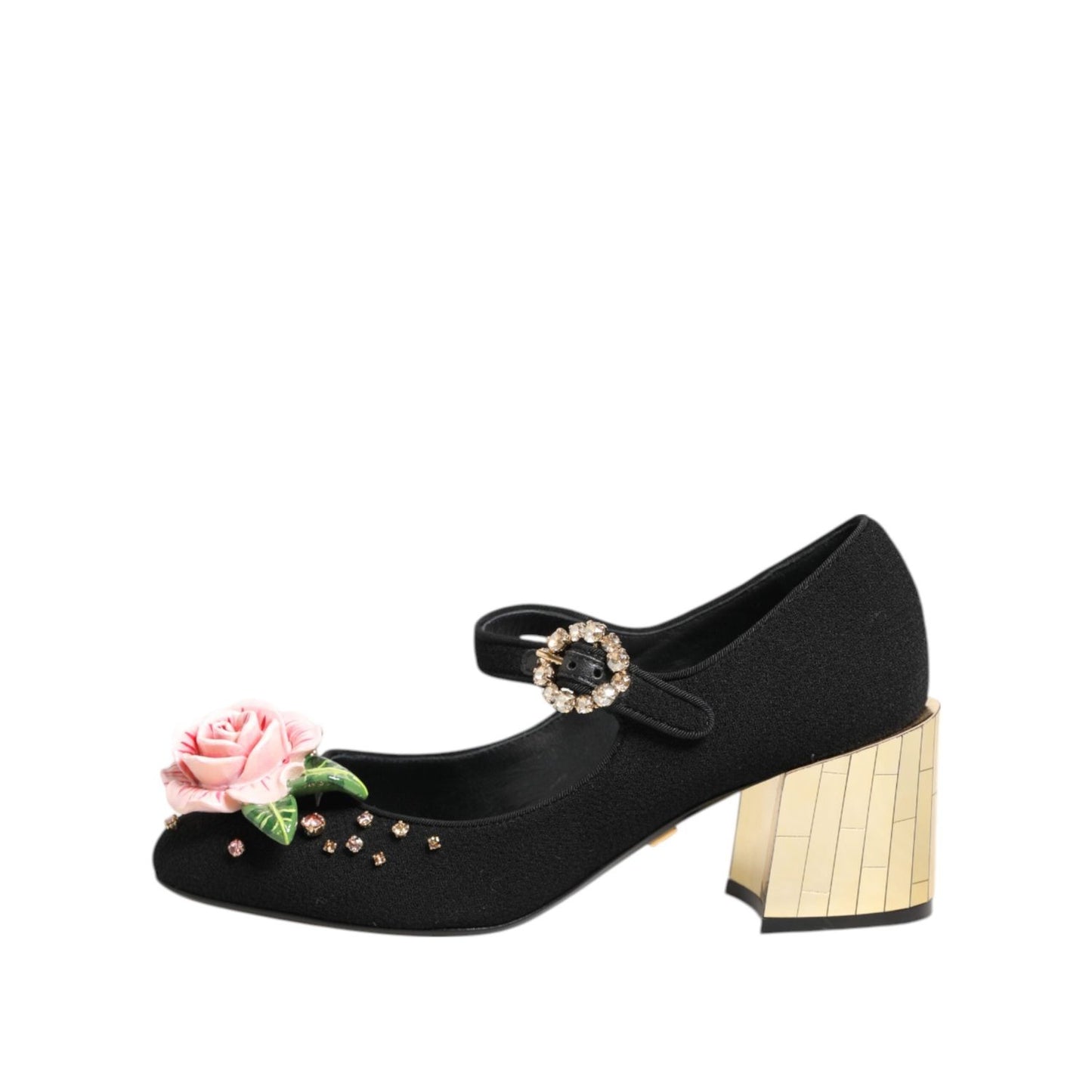 Dolce & Gabbana Black Flower Crystal Embellished Mary Jane Shoes Dolce & Gabbana
