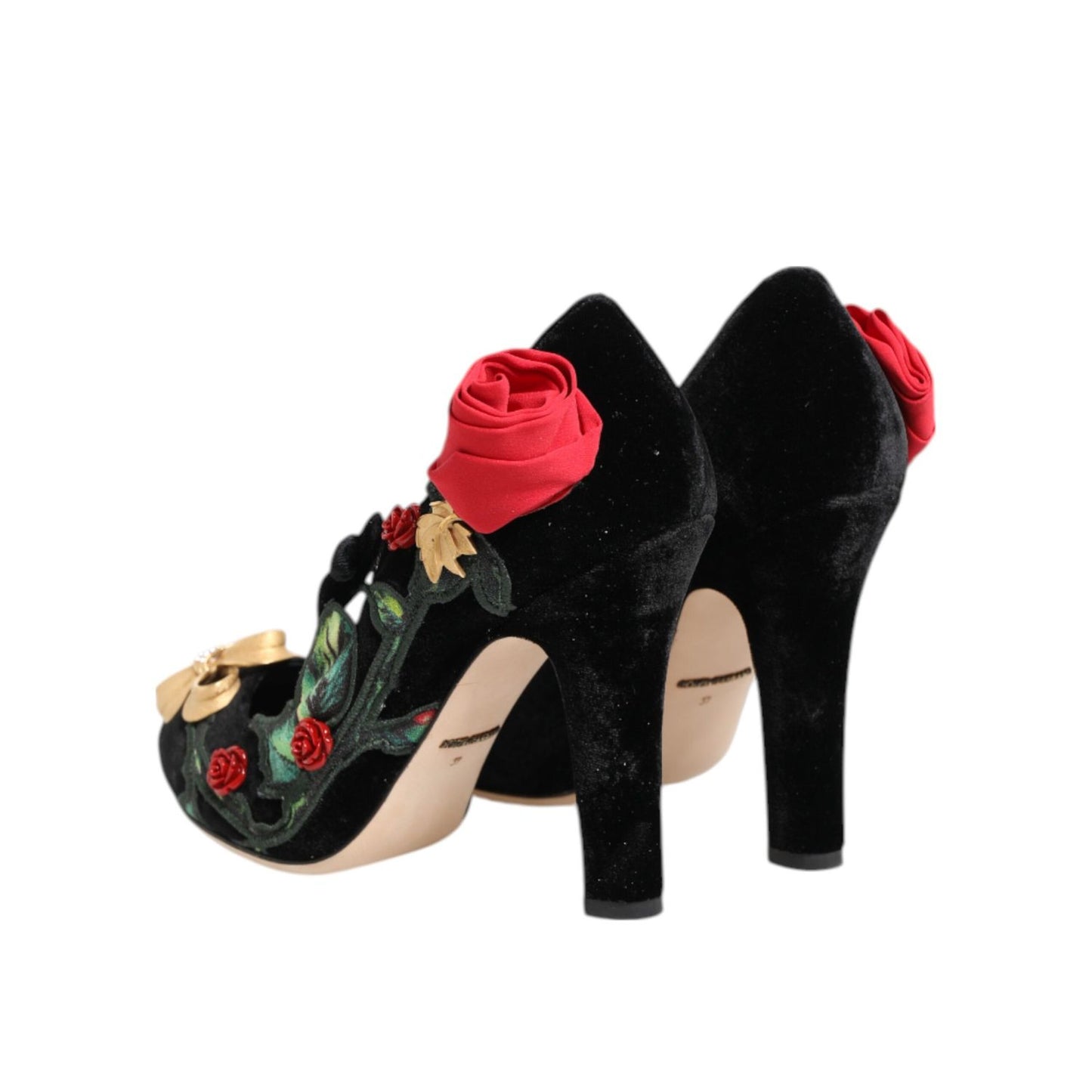 Dolce & Gabbana Black Roses Crystal Brooch Mary Jane Shoes Dolce & Gabbana
