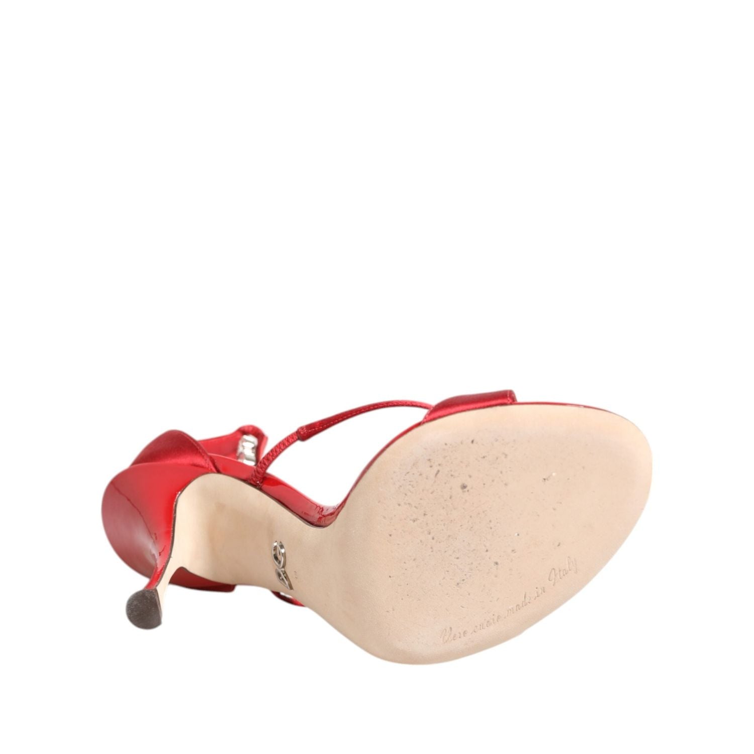 Dolce & Gabbana Red Satin Crystals Keira Sandals Heels Shoes