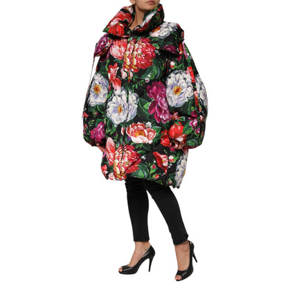 Dolce & Gabbana Multicolor Floral Hooded Puffer Coat Jacket