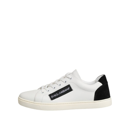 Dolce & Gabbana White Black Leather Low Top Sneakers Shoes
