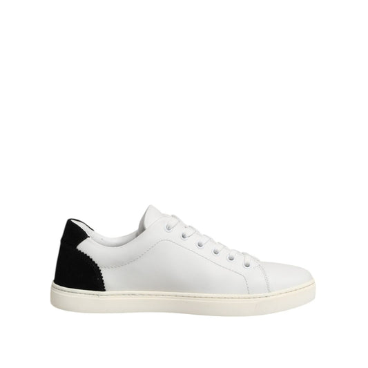 Dolce & Gabbana White Black Leather Low Top Sneakers Shoes