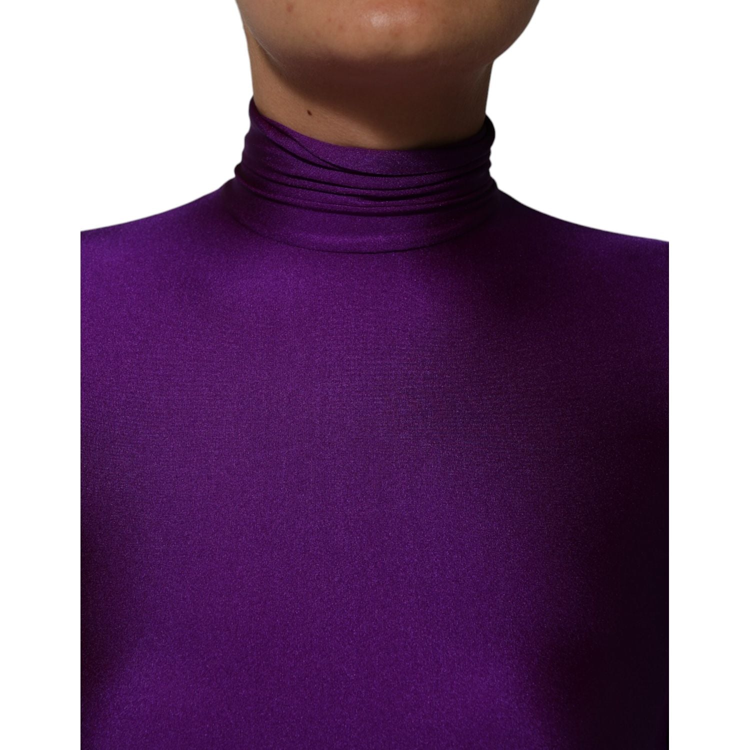 Dolce & Gabbana Purple Nylon Turtleneck Bodycon Jumpsuit Dress