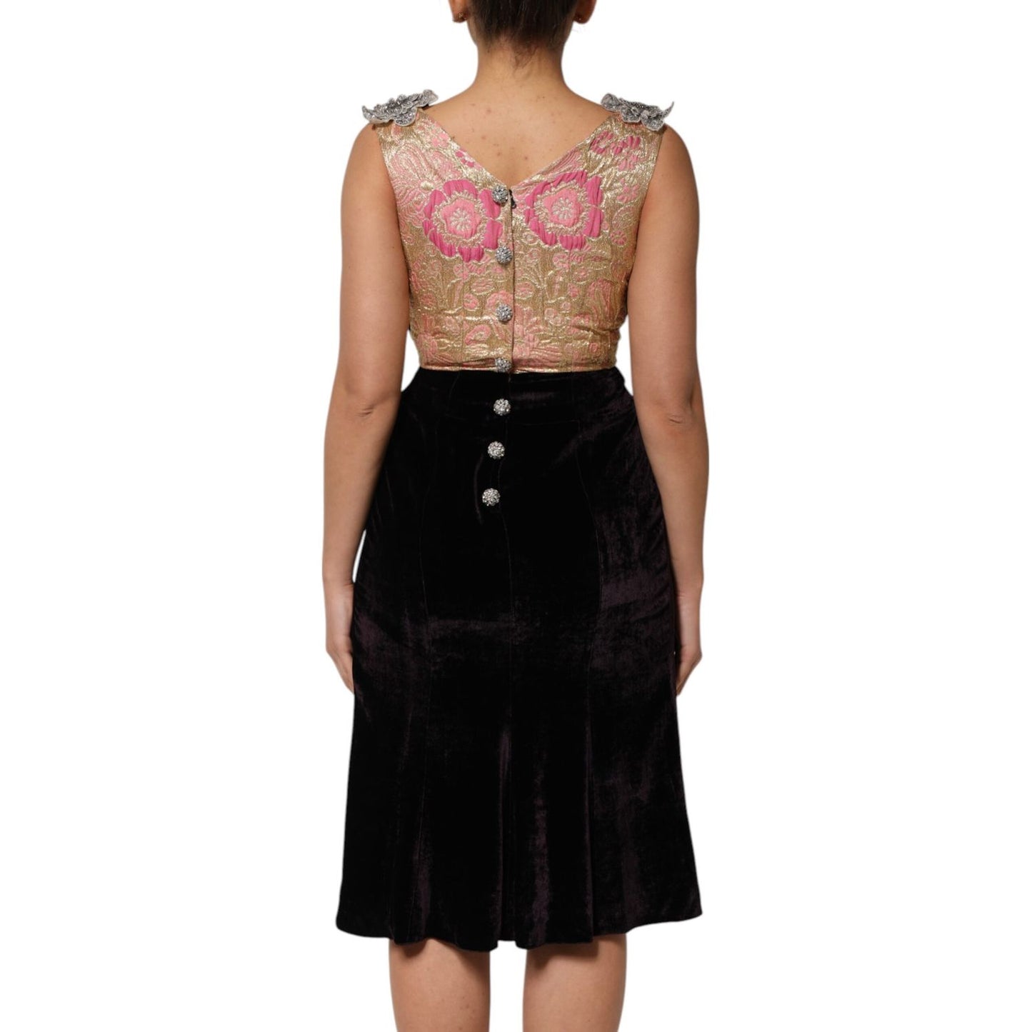 Dolce & Gabbana Black Velvet Flower Embellishment Aline Dress