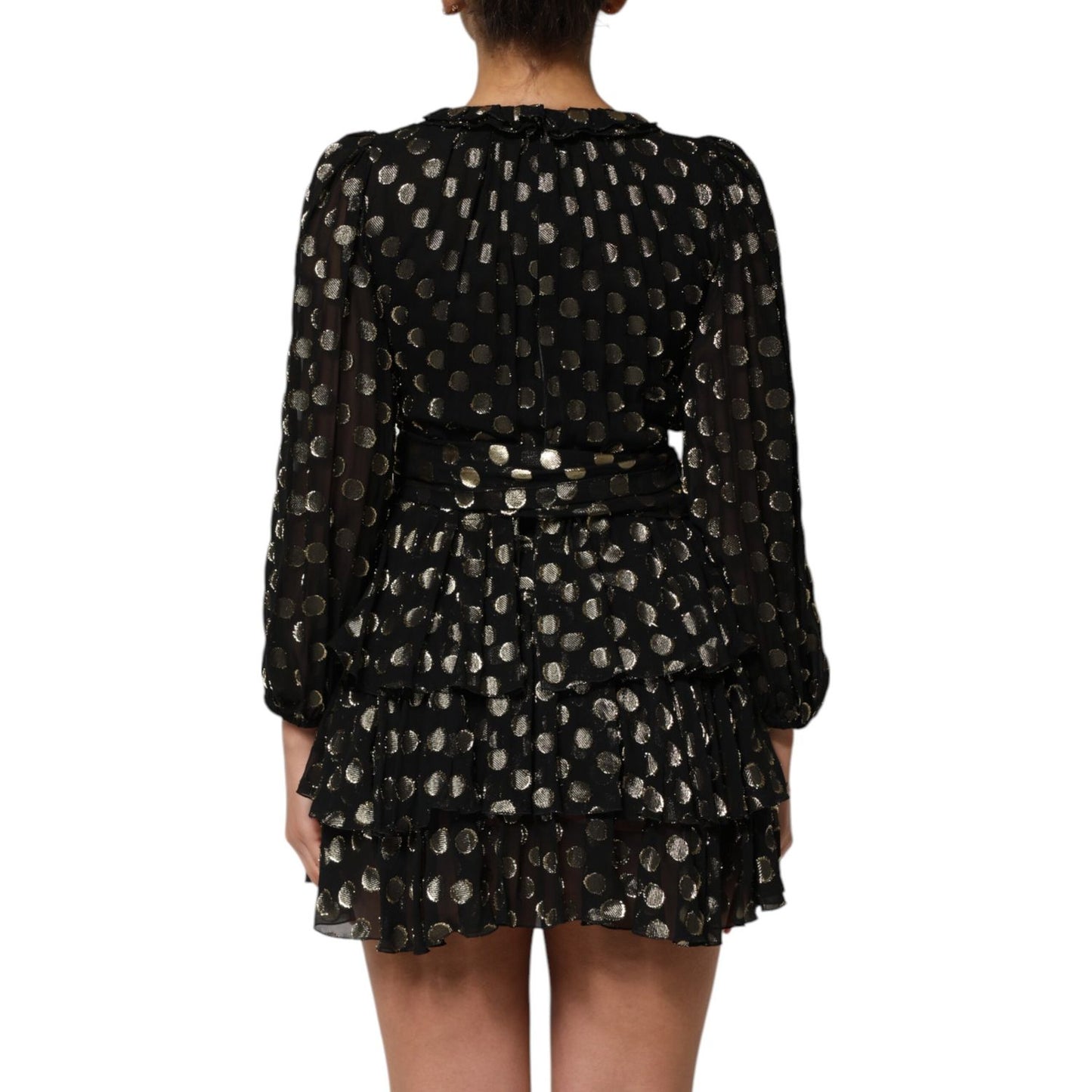 Dolce & Gabbana Black Gold Polka Dot Silk Brocade Mini Dress