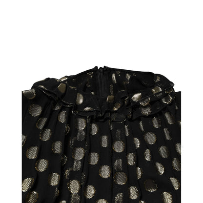 Dolce & Gabbana Black Gold Polka Dot Silk Brocade Mini Dress