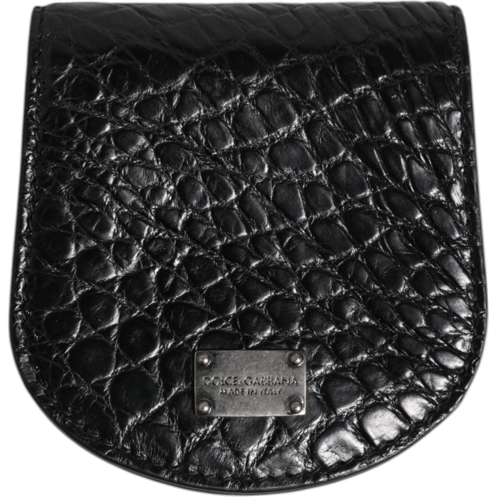 Dolce & Gabbana Black Exotic Skin Coin Condom Case Holder Pocket Wallet SMY10708