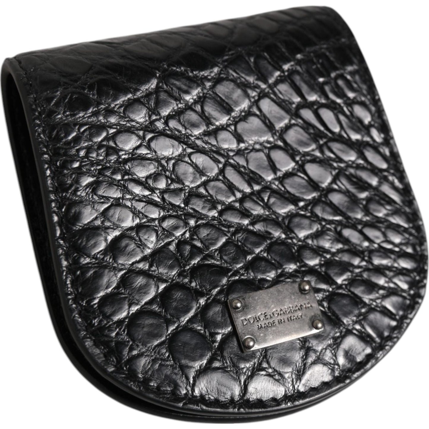 Dolce & Gabbana Black Exotic Skin Coin Condom Case Holder Pocket Wallet SMY10708