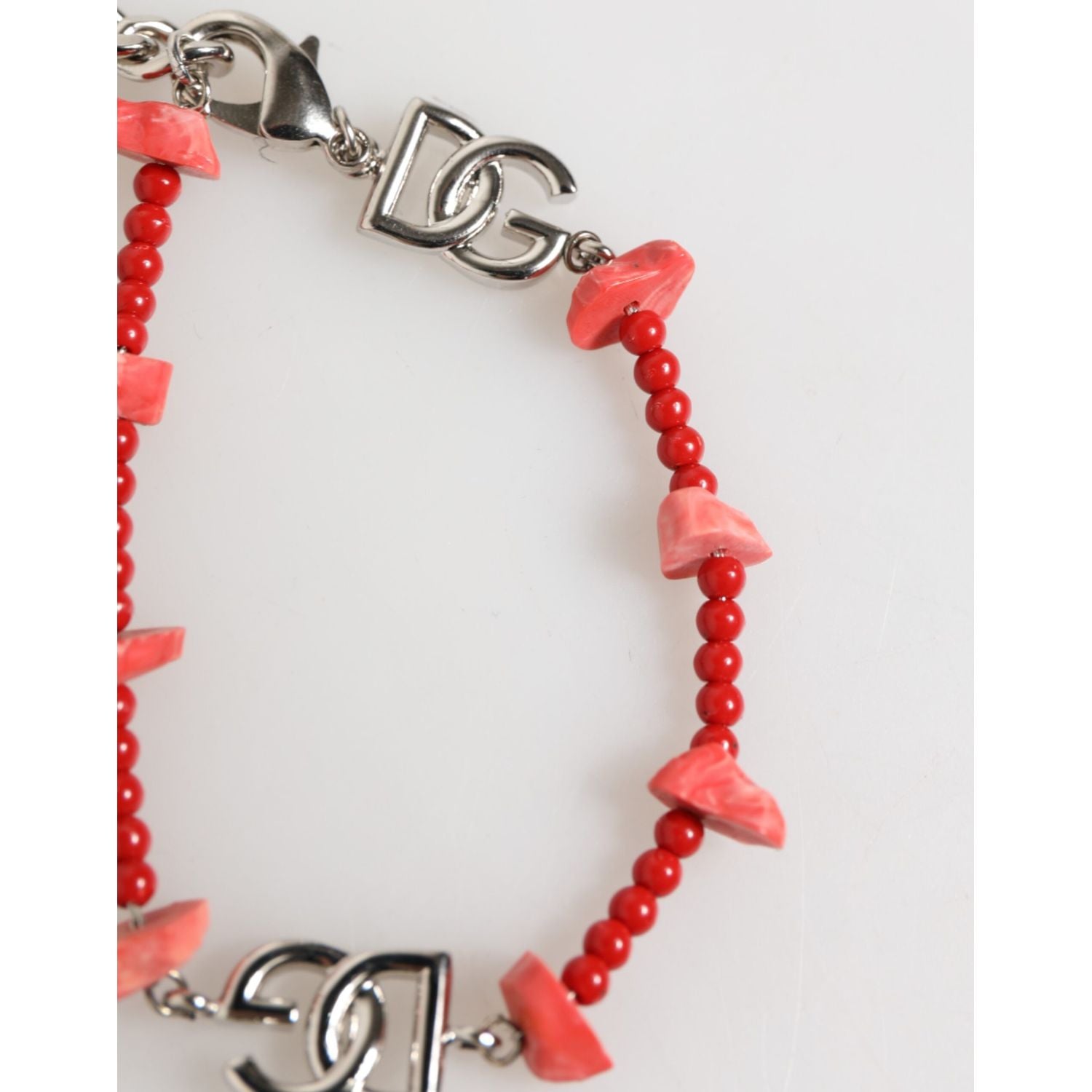 Dolce & Gabbana Silver Tone Brass Beaded Resin DG Logo Chain Men Bracelet