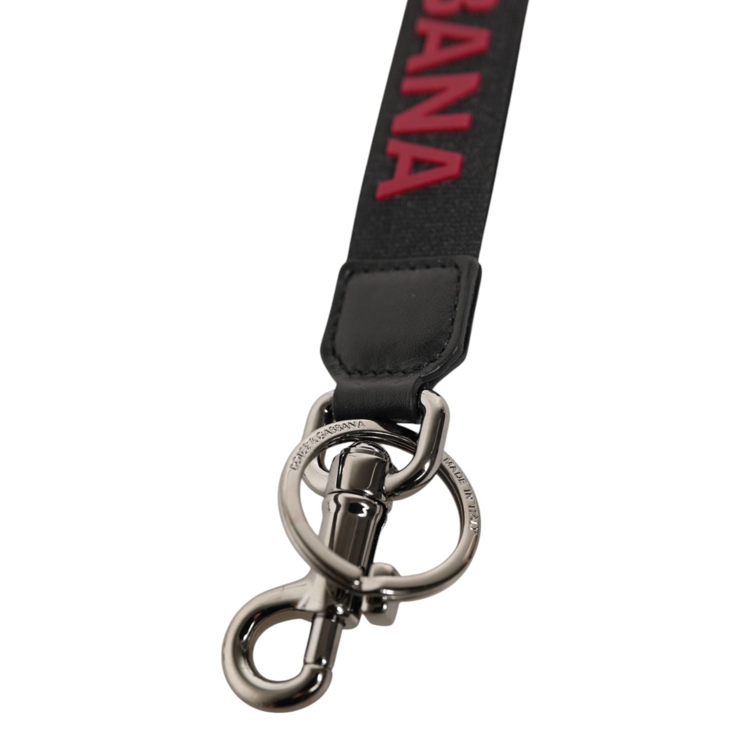 Dolce & Gabbana Black Red DG Logo Polyester Silver Men Keychain Keyring