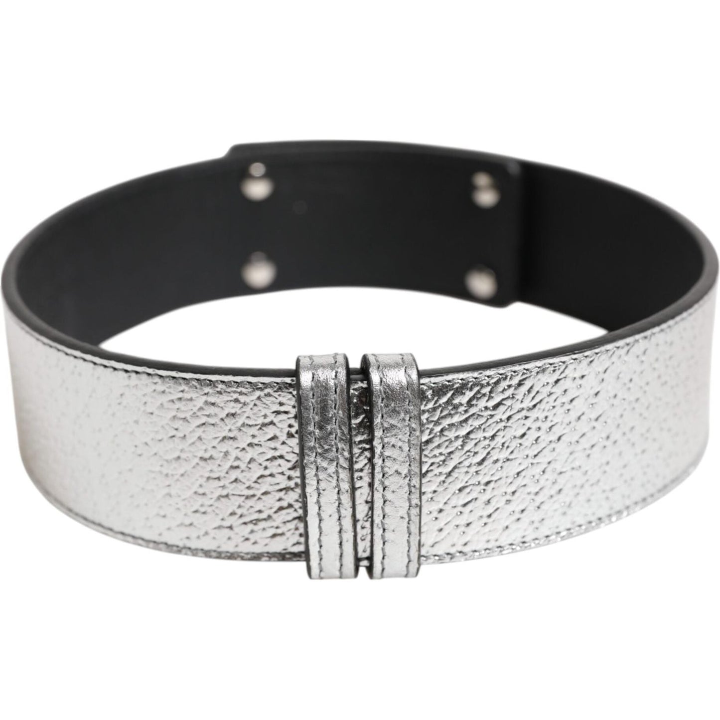 Dolce & Gabbana Silver Textured Leather Gold Tone Metal Neckband SMY11222