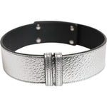 Dolce & Gabbana Silver Textured Leather Gold Tone Metal Neckband SMY11222