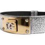 Dolce & Gabbana Silver Textured Leather Gold Tone Metal Neckband SMY11222